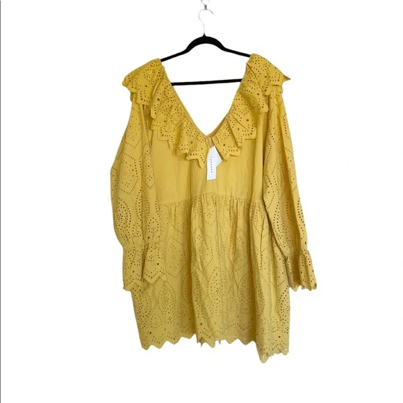 NWT  broderie ruffle neck chuck on dress in yellow - Picture 8 of 8